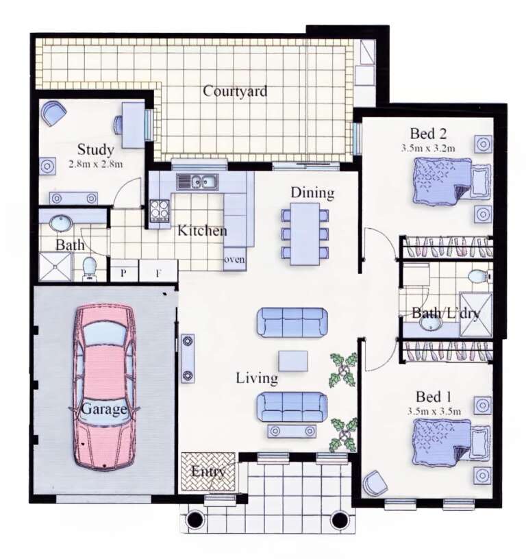 Floor Plan unit 50Terrace lower 2bed+study